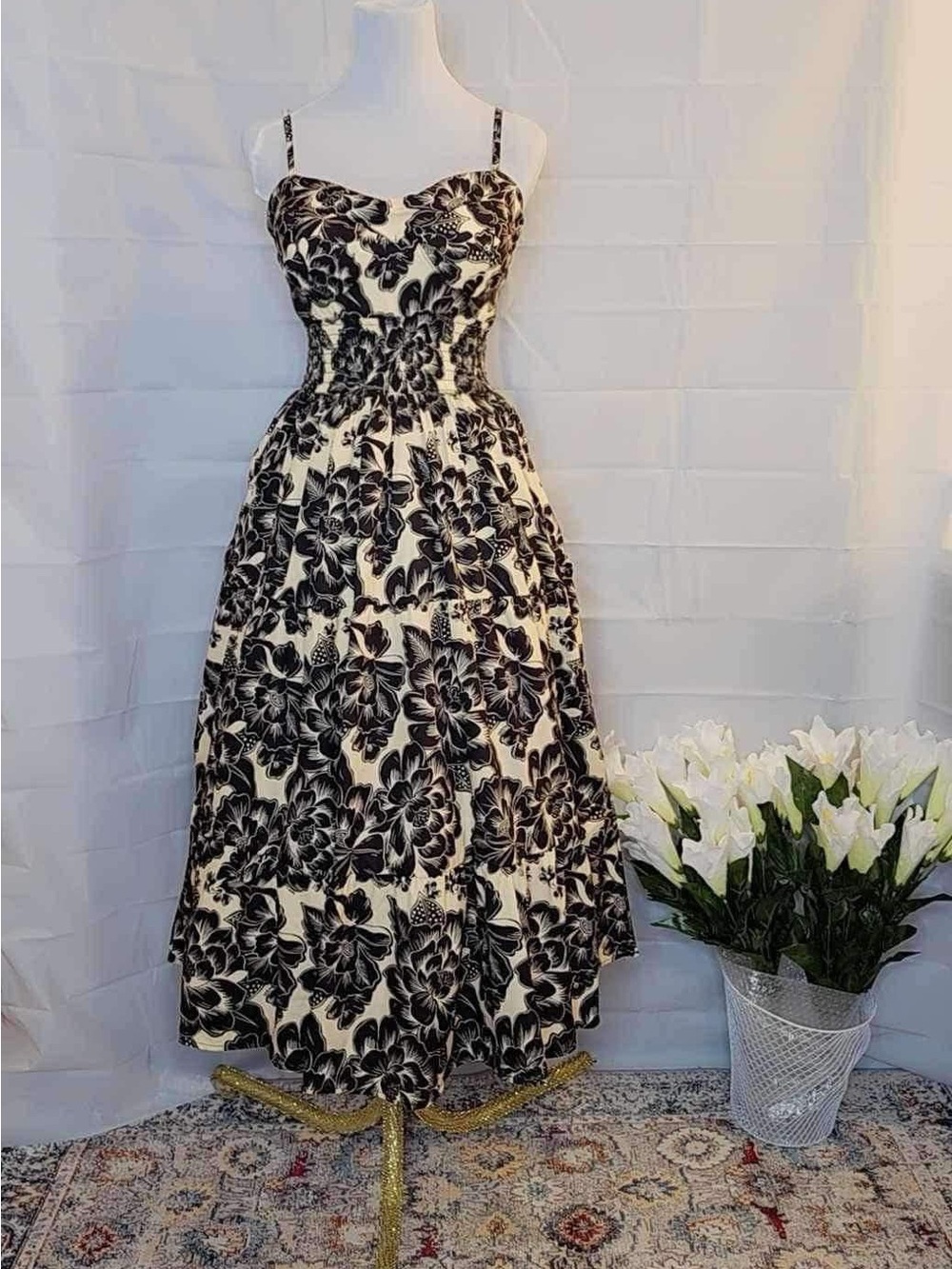 Black Floral Smocked Sundress - Women